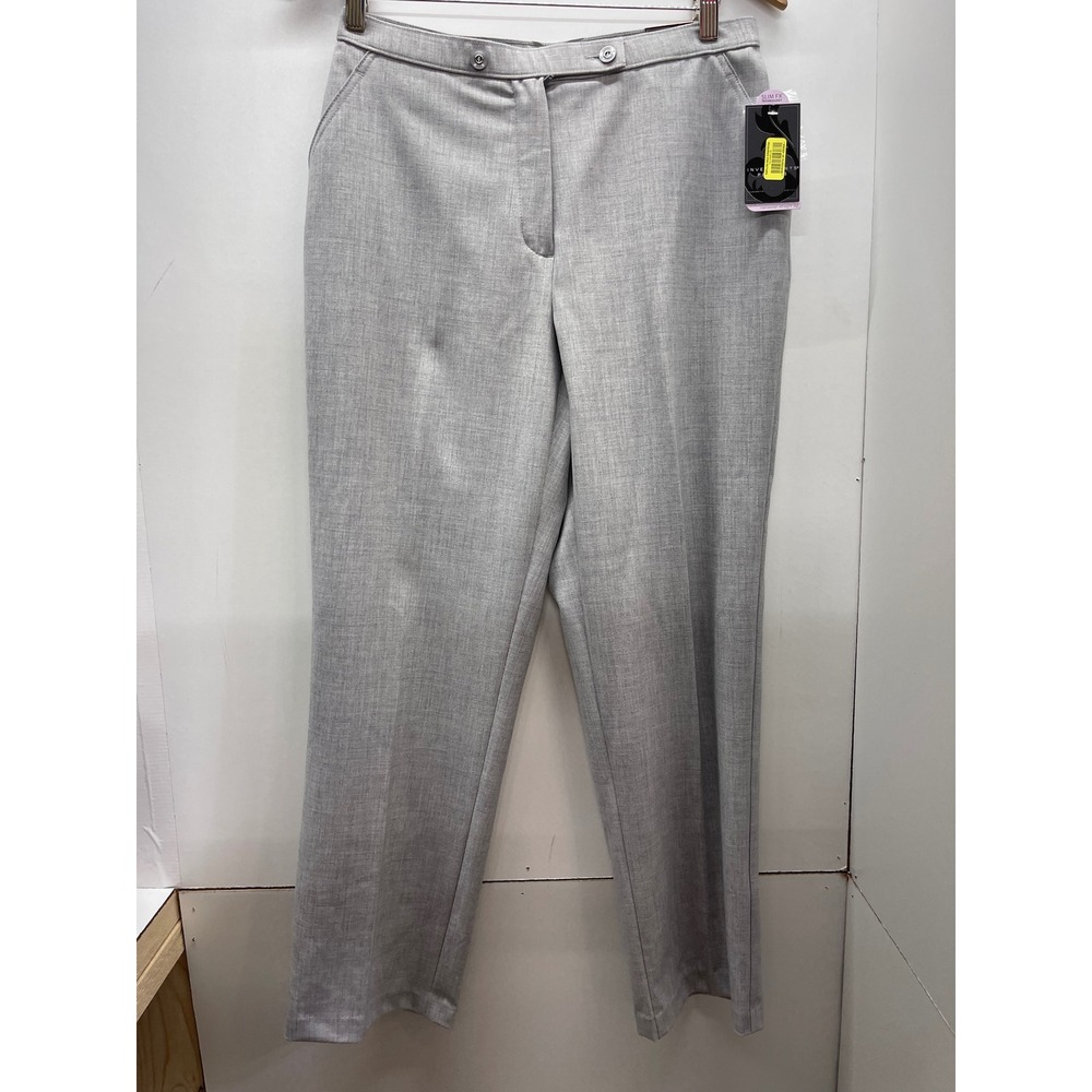 Investments Petites Women 10P Gray Straight Leg Slim FX Dress Pants NWT 0611003
